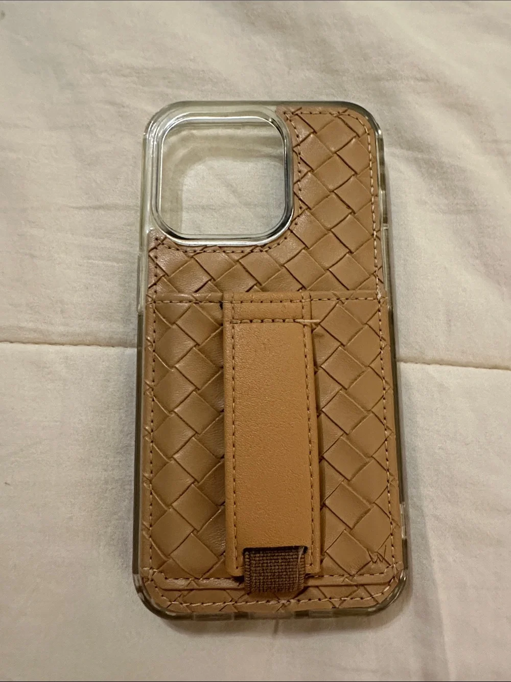 Walli Woven Faux Leather Phone Case in Tan with Strap Stand